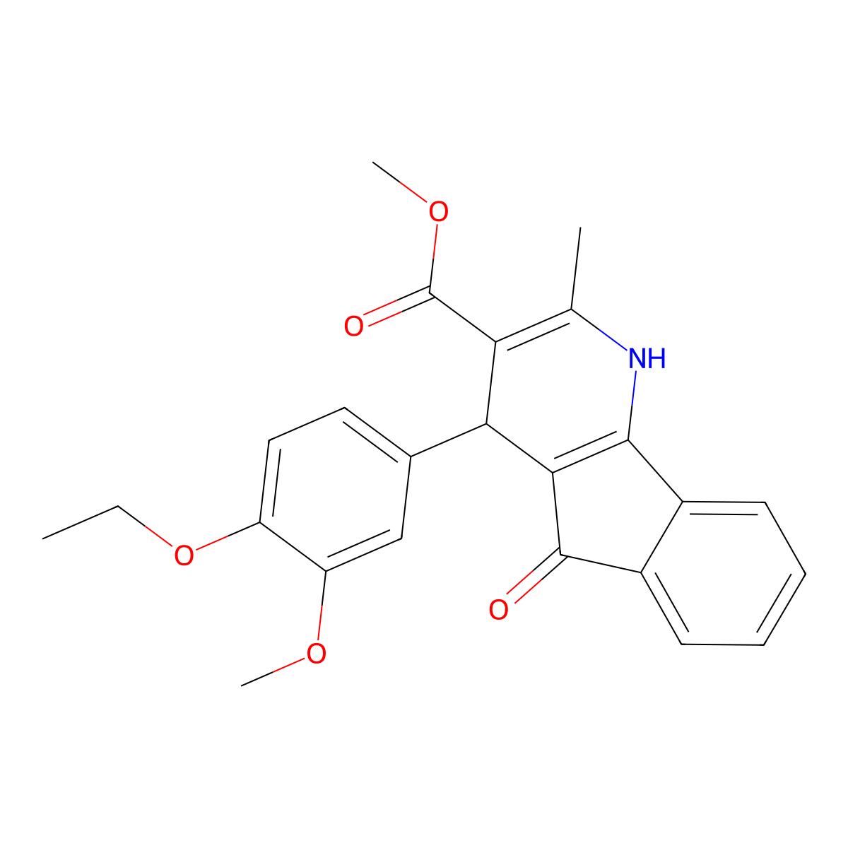 methyl 4-(4-ethoxy-3-methoxyphenyl)-2-methyl-5-oxo-4,5-dihydro-1H-indeno[1,2-b]pyridine-3-carboxylate molecular structure, CAS 443289-43-8