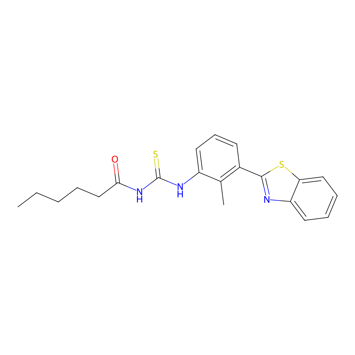 N-{[3-(1,3-benzothiazol-2-yl)-2-methylphenyl]carbamothioyl}hexanamide molecular structure, CAS 443289-57-4