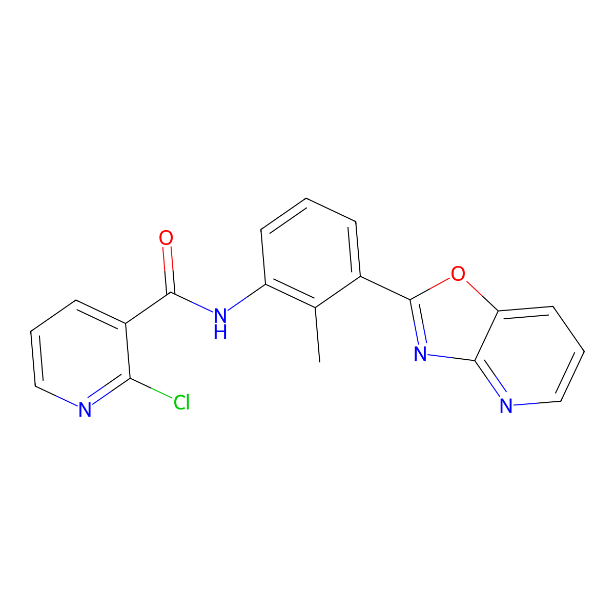 2-chloro-N-[2-methyl-3-([1,3]oxazolo[4,5-b]pyridin-2-yl)phenyl]pyridine-3-carboxamide molecular structure, CAS 443289-69-8