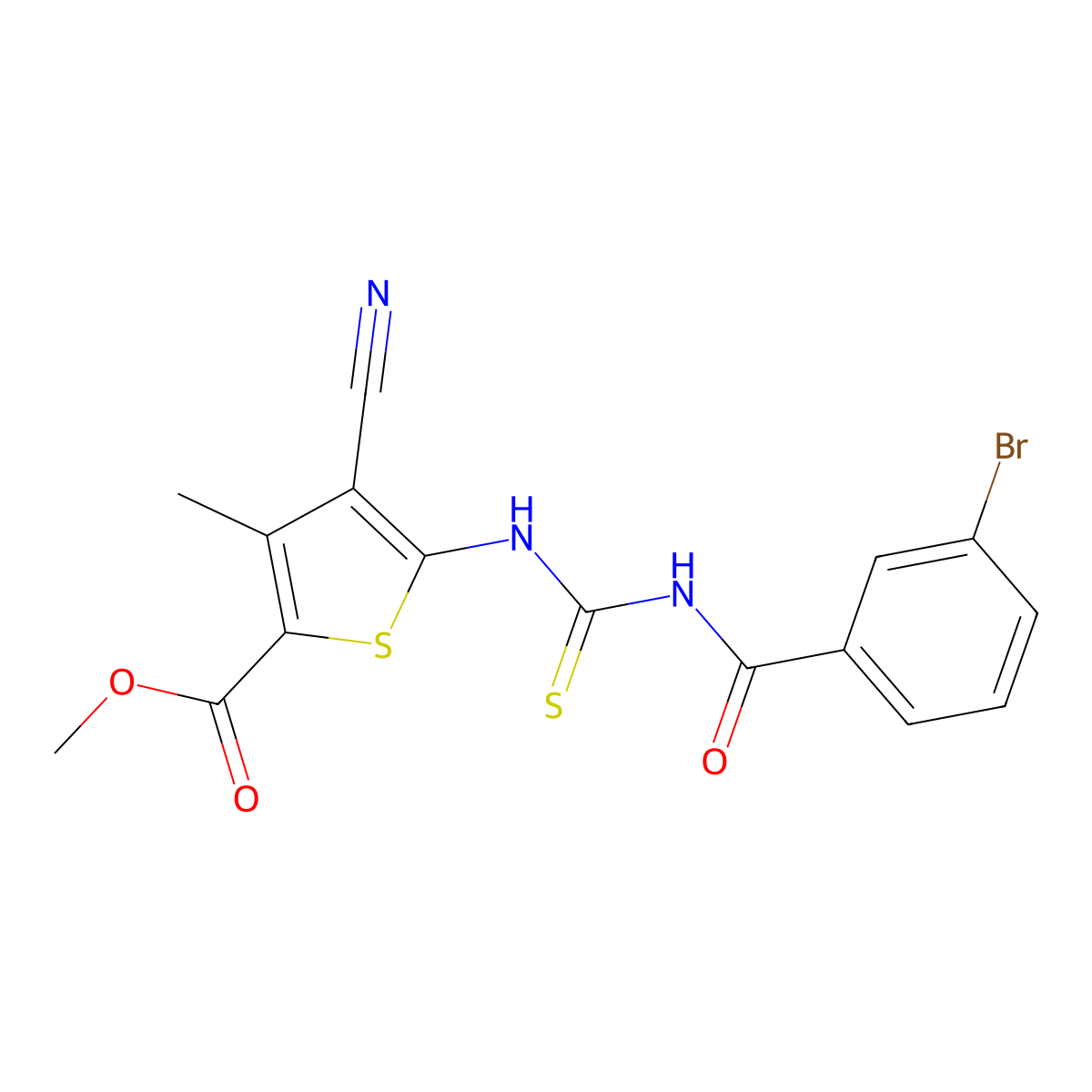 Methyl 5-({[(3-bromophenyl)carbonyl]carbamothioyl}amino)-4-cyano-3-methylthiophene-2-carboxylate molecular structure, CAS 443289-90-5