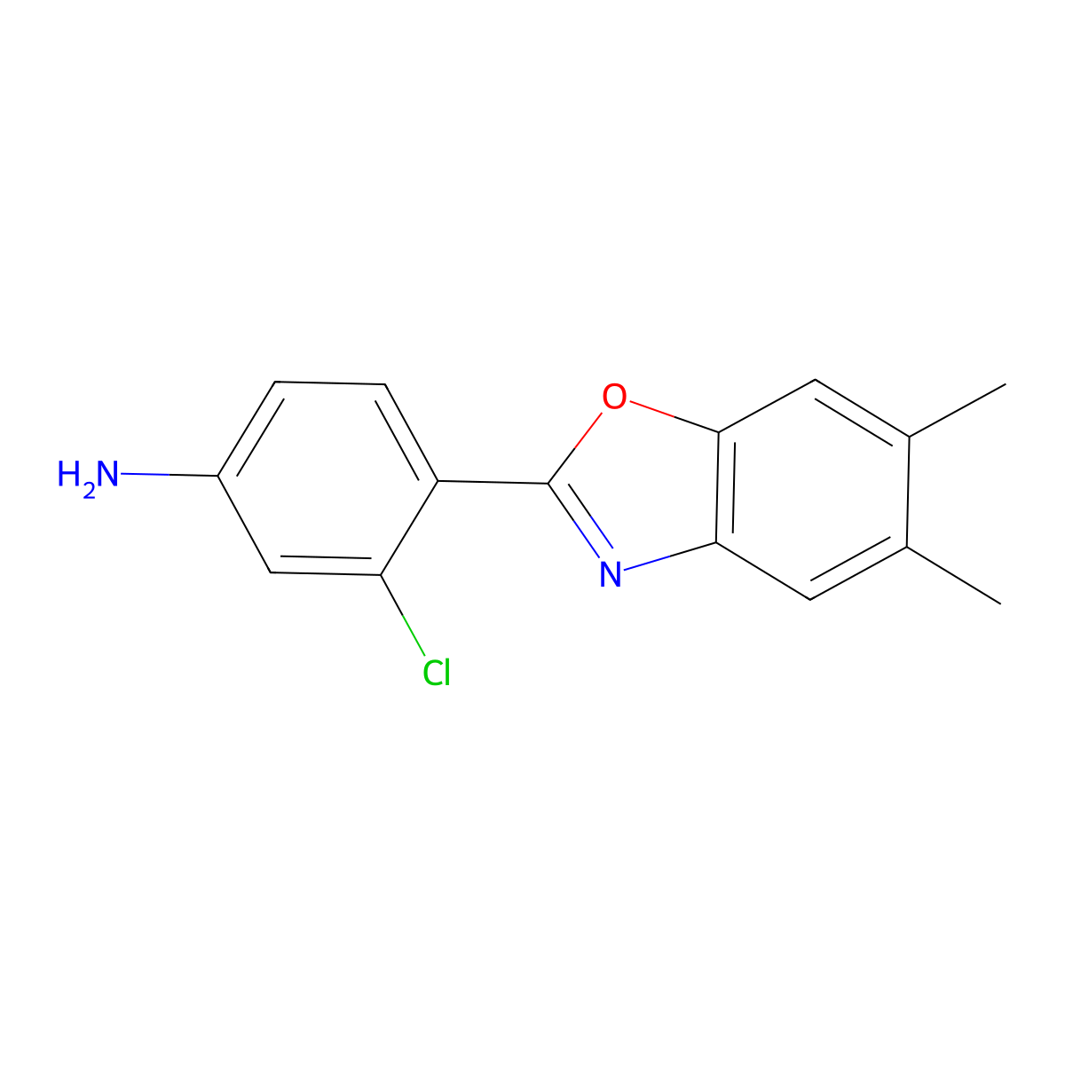 3-Chloro-4-(5,6-dimethyl-1,3-benzoxazol-2-yl)aniline molecular structure, CAS 443290-89-9