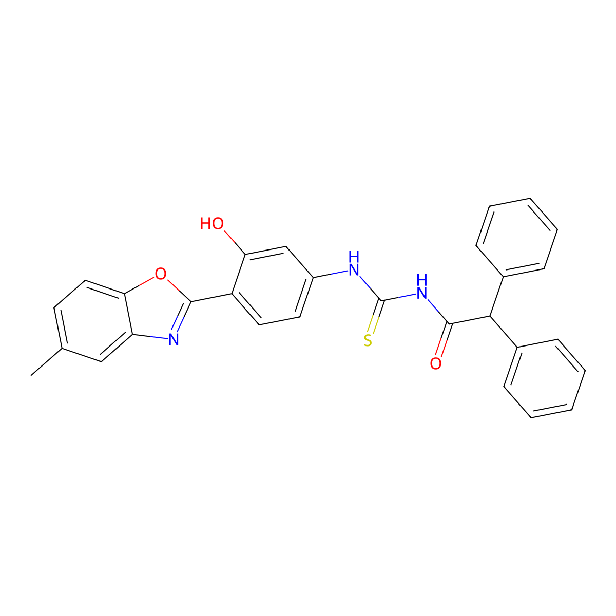 N-(diphenylacetyl)-N'-[3-hydroxy-4-(5-methyl-1,3-benzoxazol-2-yl)phenyl]thiourea molecular structure, CAS 443291-89-2