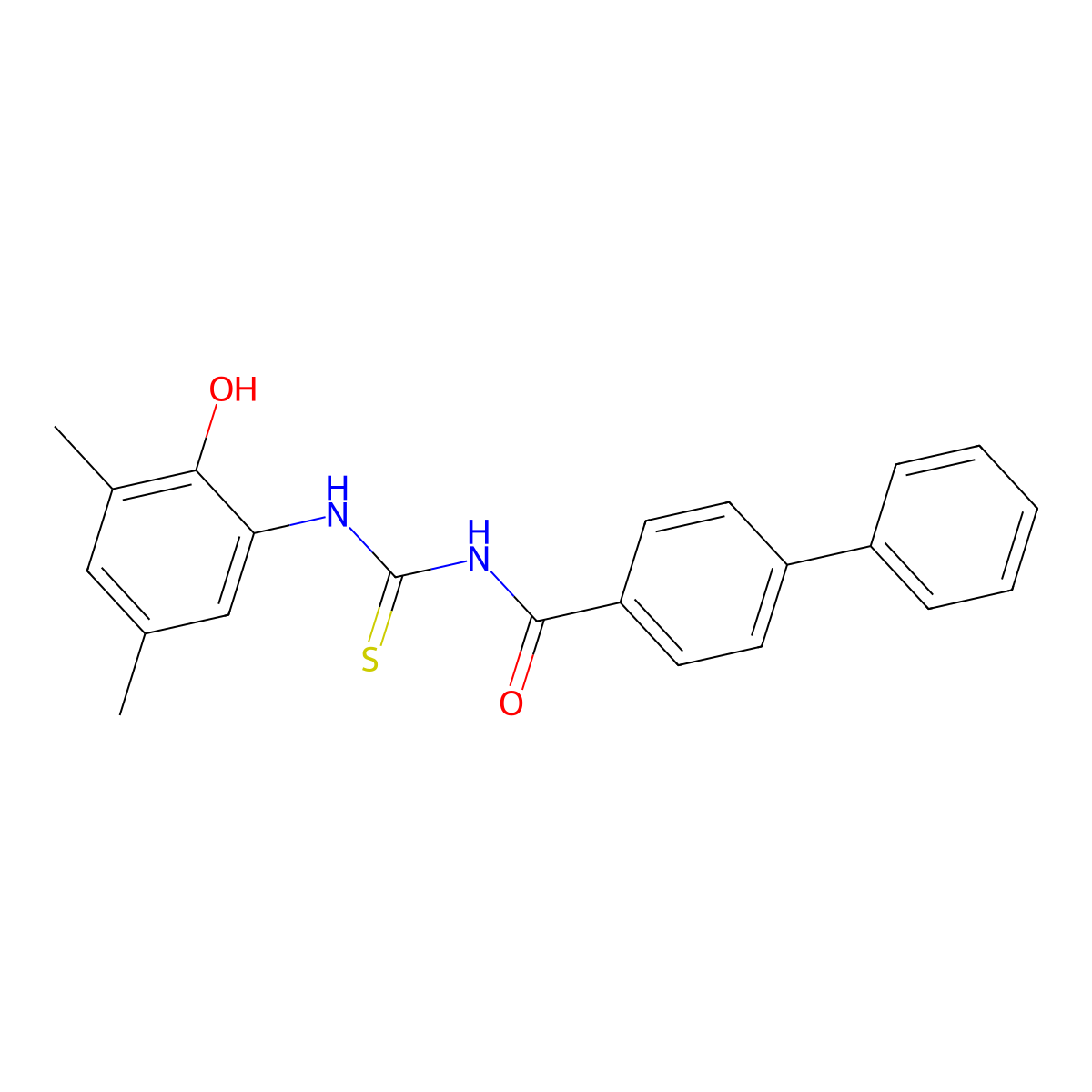 N-[(2-hydroxy-3,5-dimethylphenyl)carbamothioyl]-4-phenylbenzamide molecular structure, CAS 443291-91-6