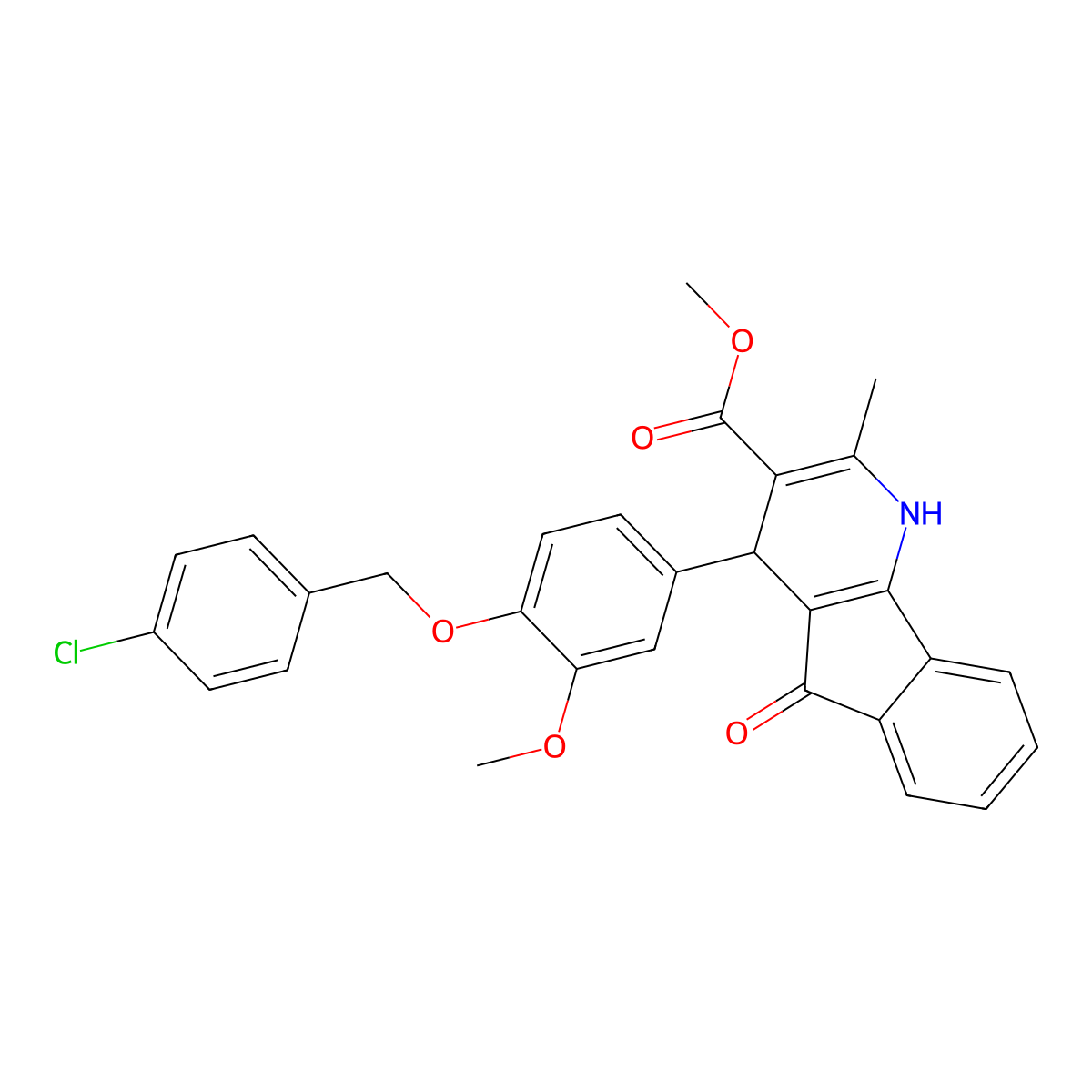 methyl 4-{4-[(4-chlorobenzyl)oxy]-3-methoxyphenyl}-2-methyl-5-oxo-4,5-dihydro-1H-indeno[1,2-b]pyridine-3-carboxylate molecular structure, CAS 443292-22-6