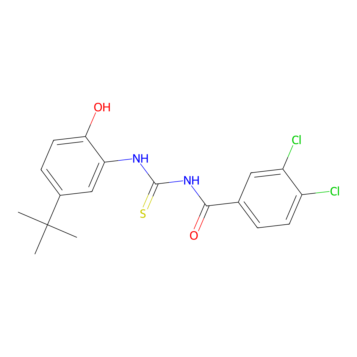 N-[(5-tert-butyl-2-hydroxyphenyl)carbamothioyl]-3,4-dichlorobenzamide molecular structure, CAS 443292-33-9