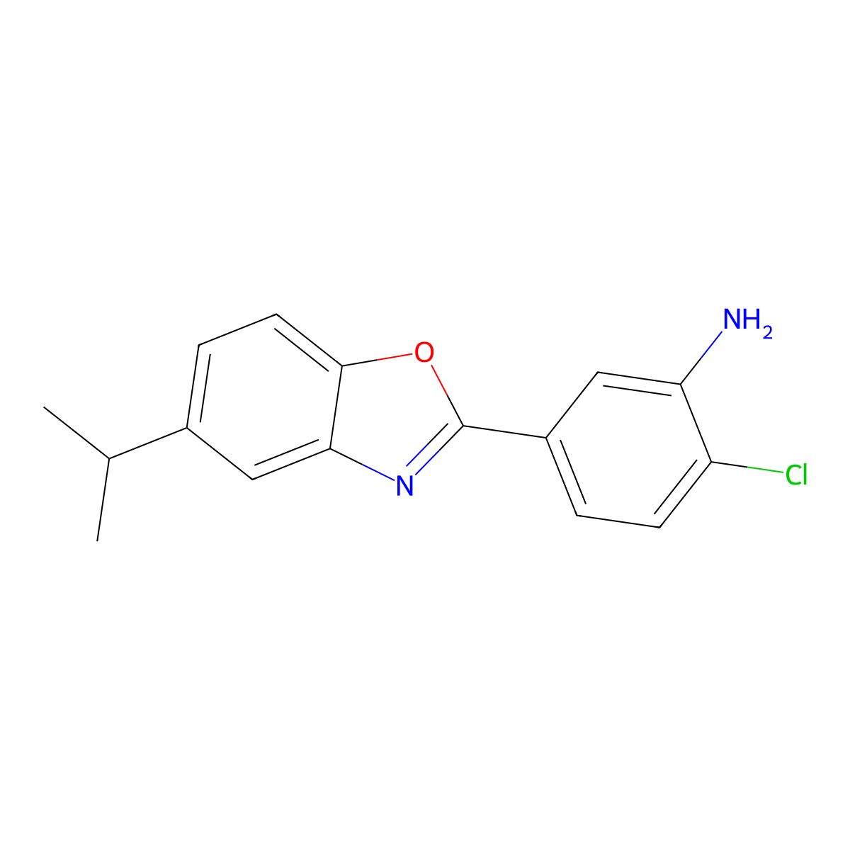 2-Chloro-5-(5-isopropylbenzo[d]oxazol-2-yl)aniline molecular structure, CAS 443292-38-4