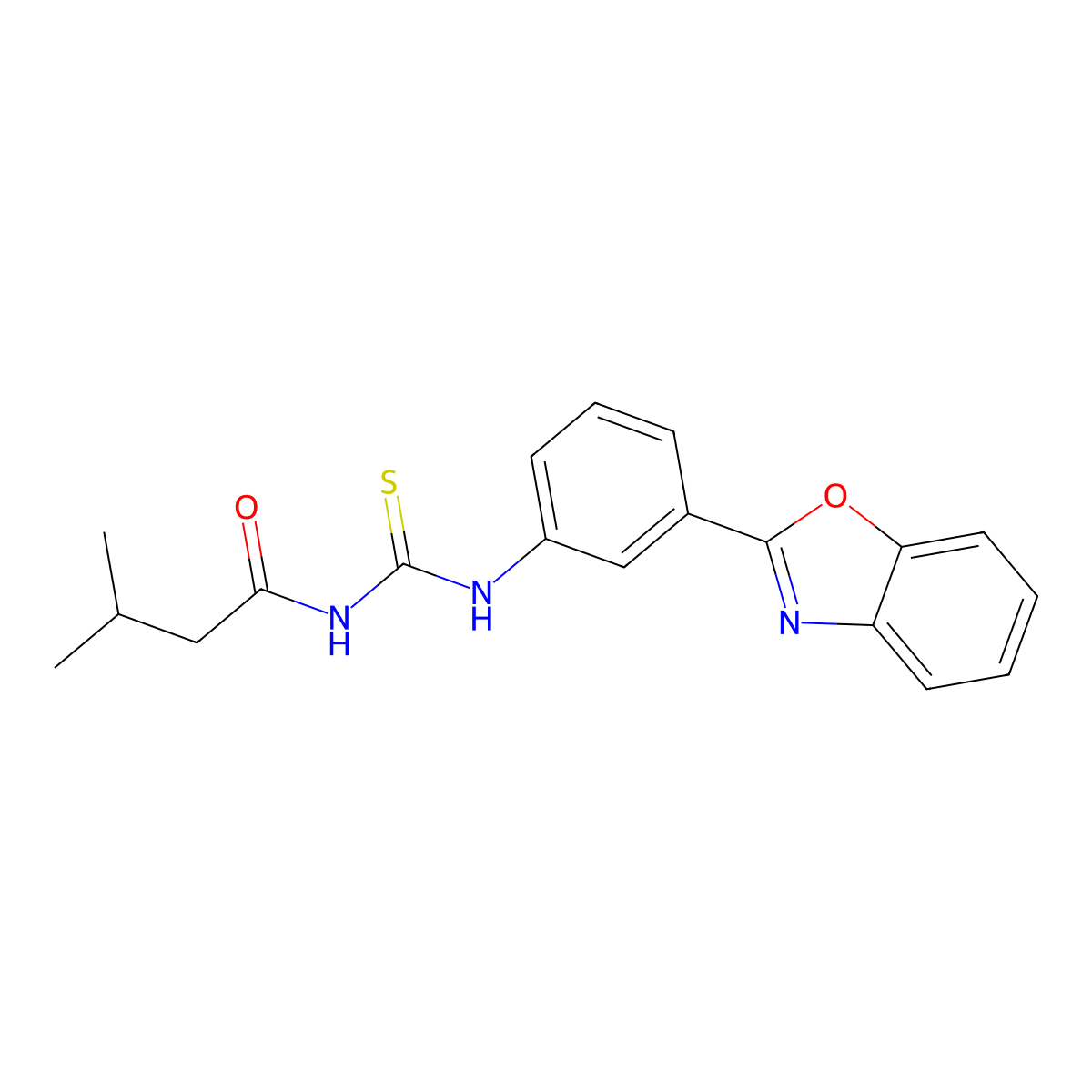 N-[[3-(1,3-benzoxazol-2-yl)phenyl]carbamothioyl]-3-methylbutanamide molecular structure, CAS 443292-66-8
