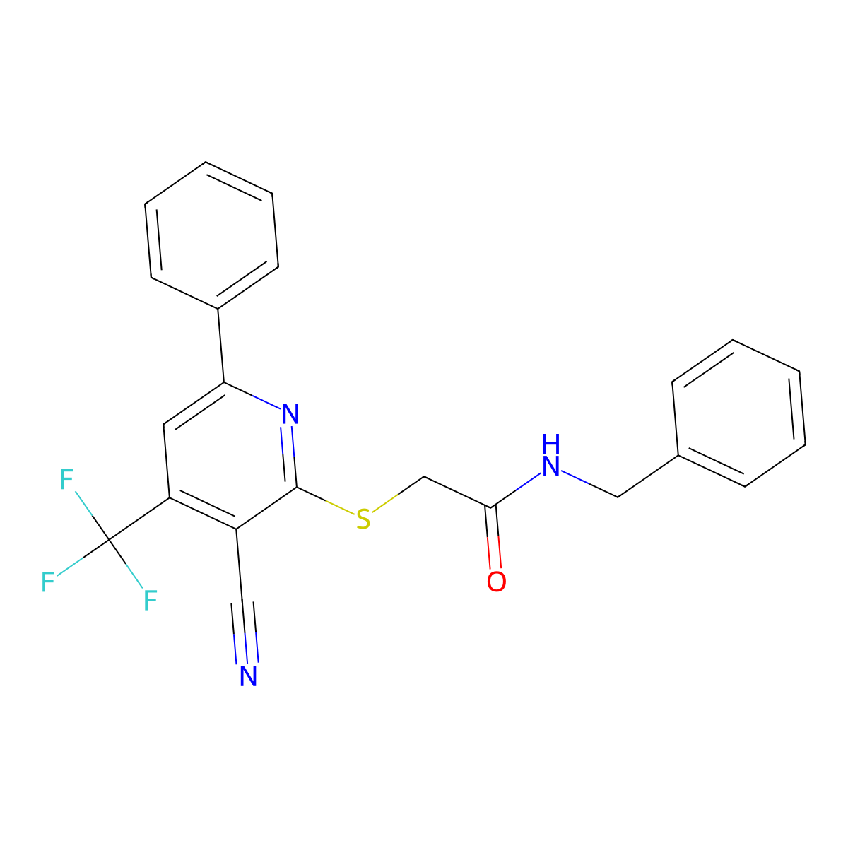 N-benzyl-2-[3-cyano-6-phenyl-4-(trifluoromethyl)pyridin-2-yl]sulfanylacetamide molecular structure, CAS 443293-04-7