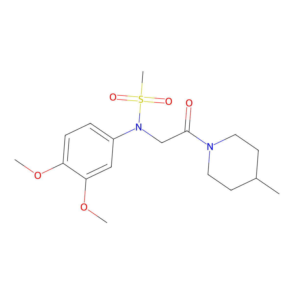 N-(3,4-dimethoxyphenyl)-N-[2-(4-methylpiperidin-1-yl)-2-oxoethyl]methanesulfonamide molecular structure, CAS 443295-76-9