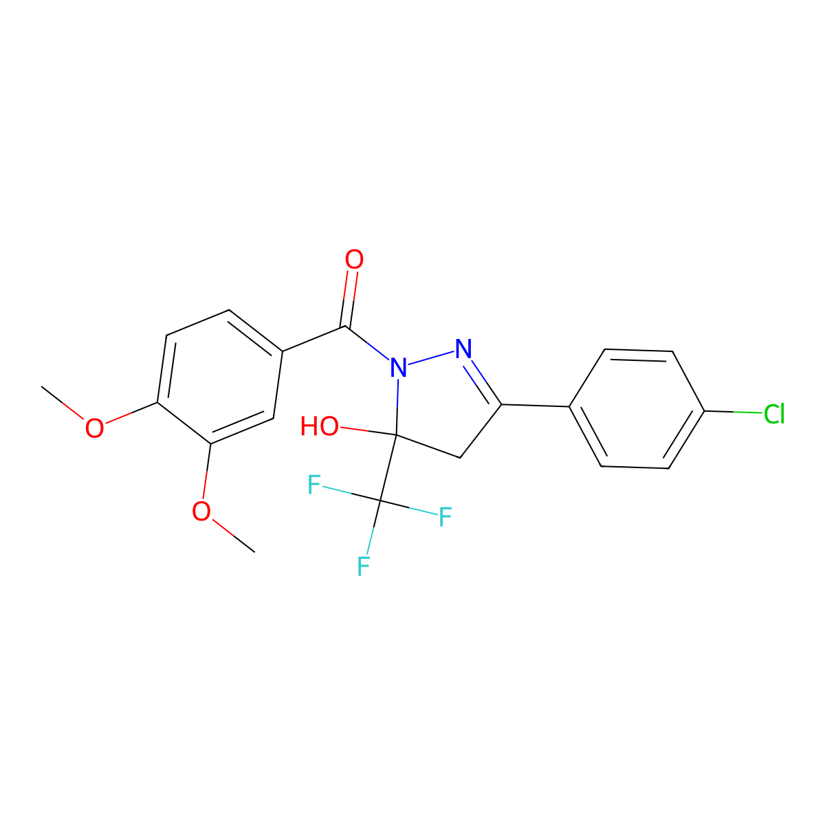 [3-(4-chlorophenyl)-5-hydroxy-5-(trifluoromethyl)-4H-pyrazol-1-yl]-(3,4-dimethoxyphenyl)methanone molecular structure, CAS 443295-91-8