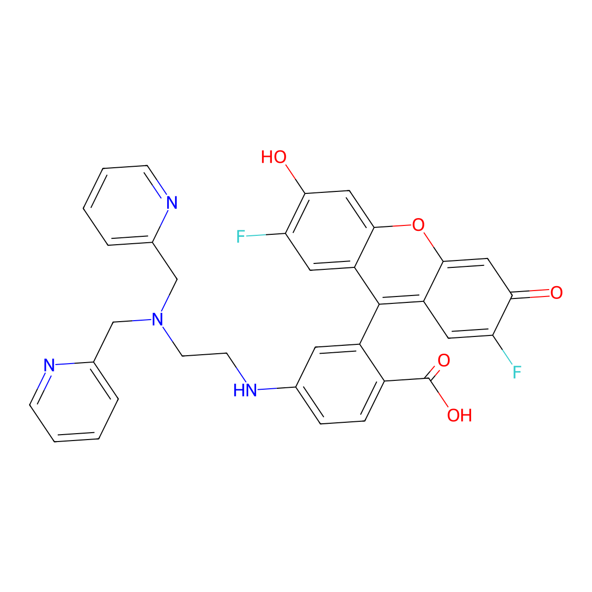 4-[(2-{Bis[(pyridin-2-YL)methyl]amino}ethyl)amino]-2-(2,7-difluoro-6-hydroxy-3-oxo-3H-xanthen-9-YL)benzoic acid molecular structure, CAS 443302-09-8