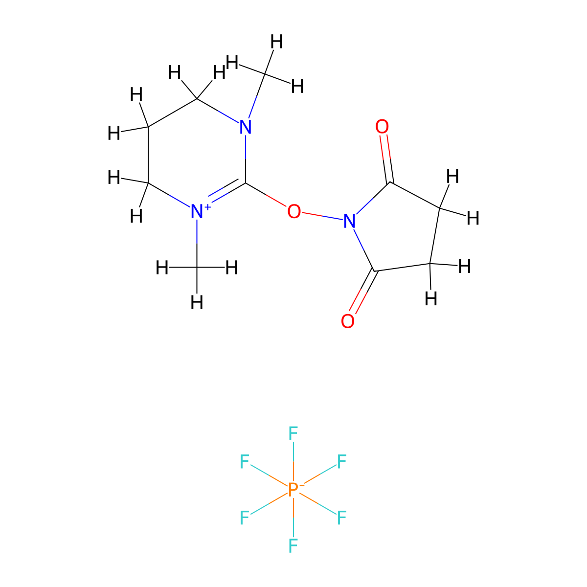 2-((2,5-Dioxopyrrolidin-1-yl)oxy)-1,3-dimethyl-3,4,5,6-tetrahydropyrimidin-1-ium hexafluorophosphate(V) molecular structure, CAS 443305-33-7