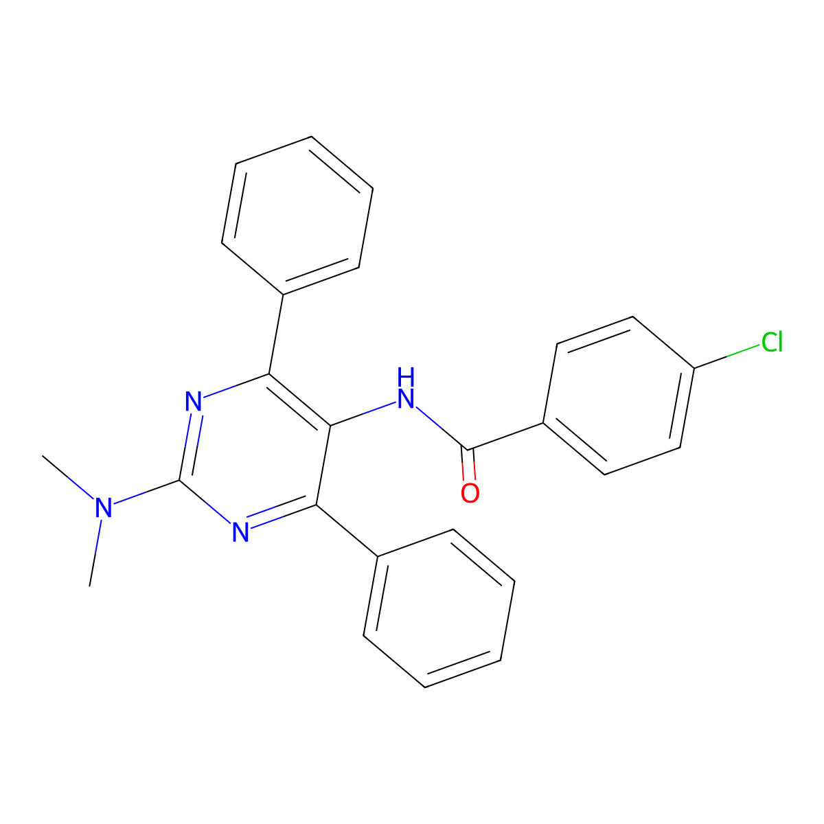 4-chloro-N-[2-(dimethylamino)-4,6-diphenyl-5-pyrimidinyl]benzenecarboxamide molecular structure, CAS 443315-37-5