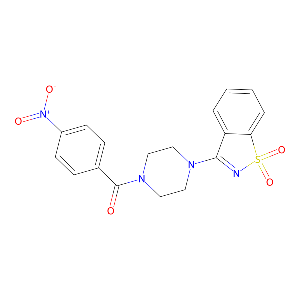 [4-(1,1-Dioxo-1,2-benzothiazol-3-yl)piperazin-1-yl]-(4-nitrophenyl)methanone molecular structure, CAS 443319-14-0