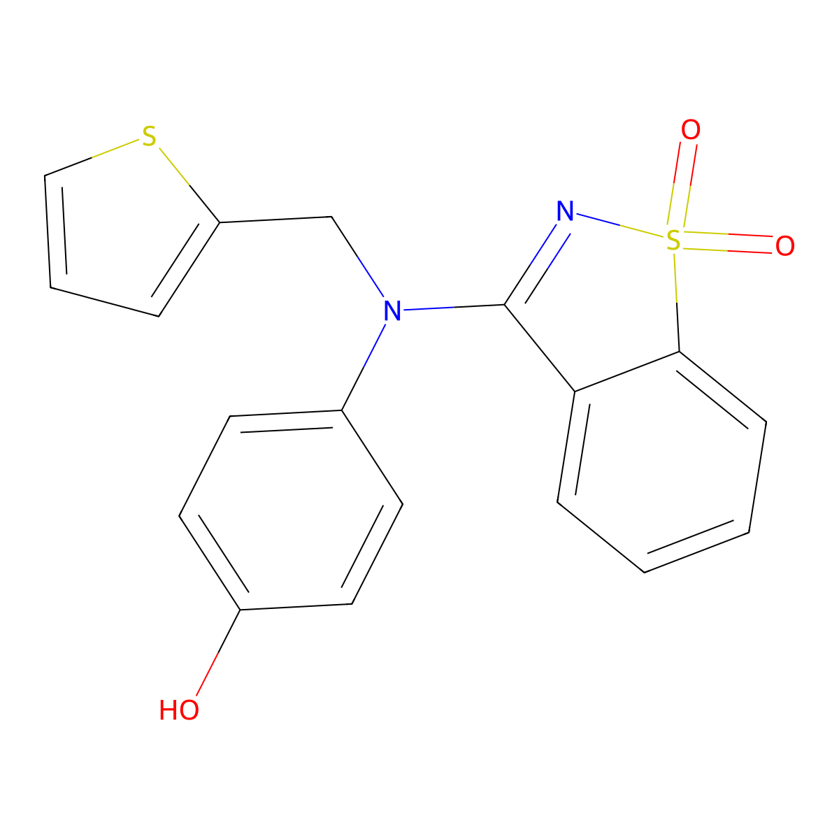 4-[(1,1-Dioxido-1,2-benzisothiazol-3-yl)(2-thienylmethyl)amino]phenol molecular structure, CAS 443319-38-8