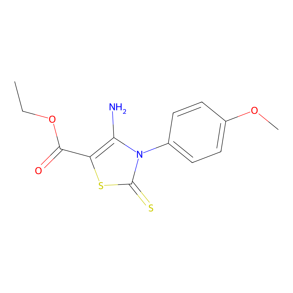 Ethyl 4-amino-3-(4-methoxyphenyl)-2-sulfanylidene-1,3-thiazole-5-carboxylate molecular structure, CAS 443319-90-2