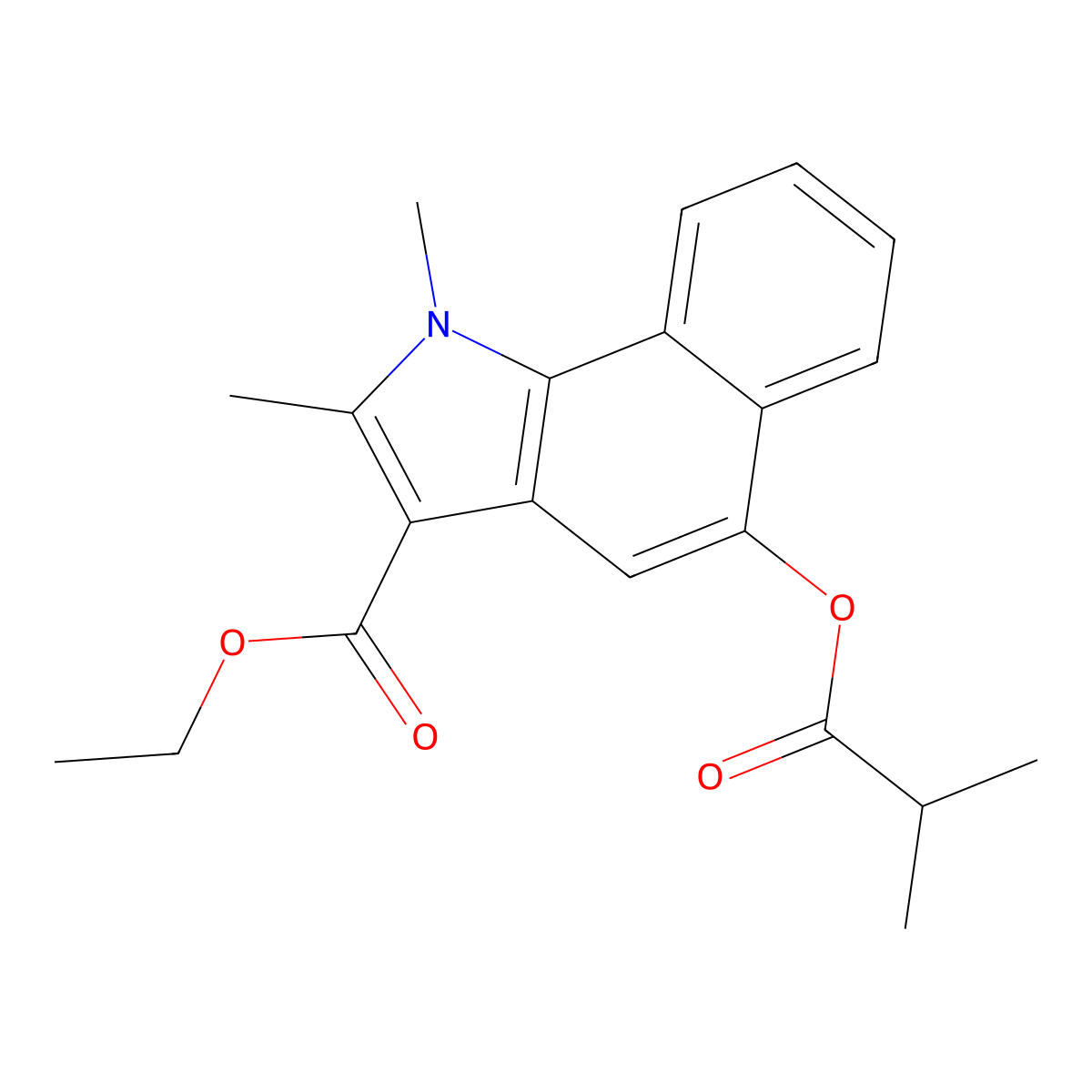 Ethyl 1,2-dimethyl-5-(2-methylpropanoyloxy)benzo[g]indole-3-carboxylate molecular structure, CAS 443320-73-8