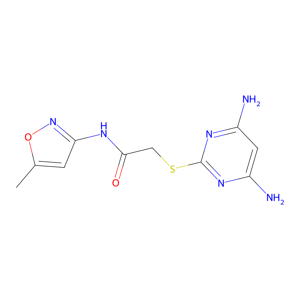 2-((4,6-diaminopyrimidin-2-yl)thio)-N-(5-methylisoxazol-3-yl)acetamide molecular structure, CAS 443321-51-5