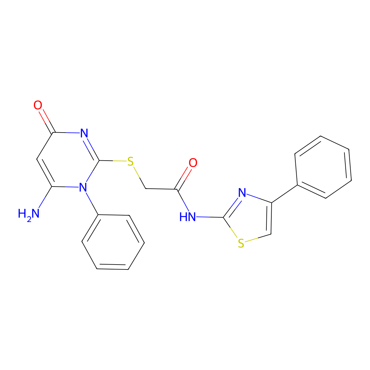 2-(6-amino-4-oxo-1-phenylpyrimidin-2-yl)sulfanyl-N-(4-phenyl-1,3-thiazol-2-yl)acetamide molecular structure, CAS 443321-54-8