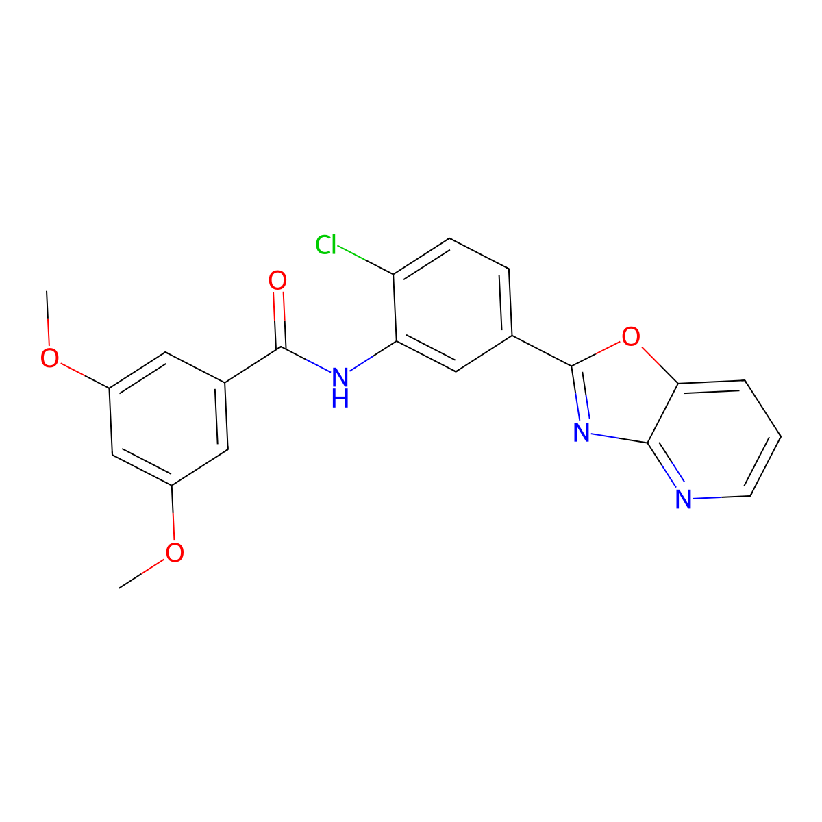 N-[2-chloro-5-([1,3]oxazolo[4,5-b]pyridin-2-yl)phenyl]-3,5-dimethoxybenzamide molecular structure, CAS 443321-60-6