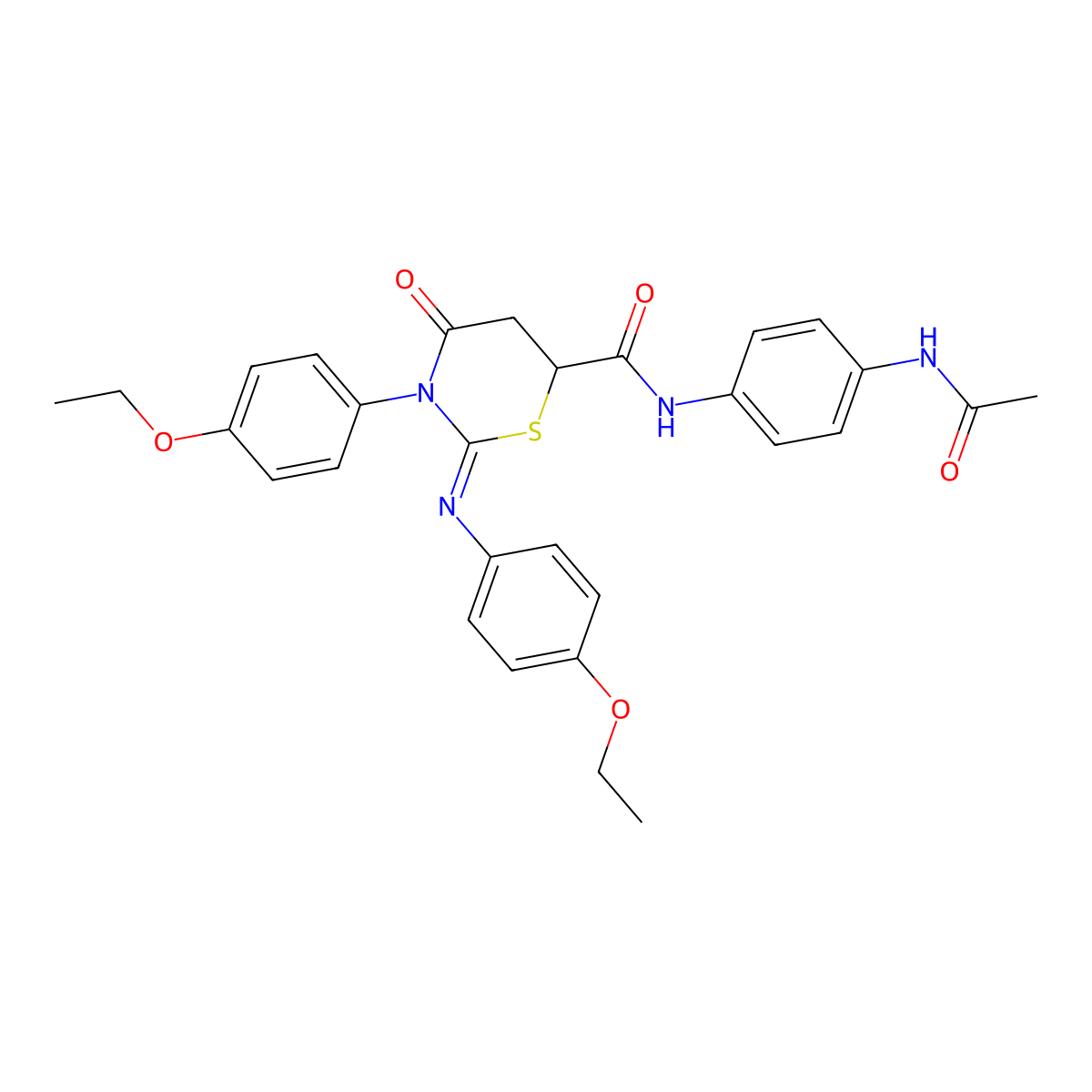 (2Z)-N-[4-(acetylamino)phenyl]-3-(4-ethoxyphenyl)-2-[(4-ethoxyphenyl)imino]-4-oxo-1,3-thiazinane-6-carboxamide molecular structure, CAS 443321-77-5