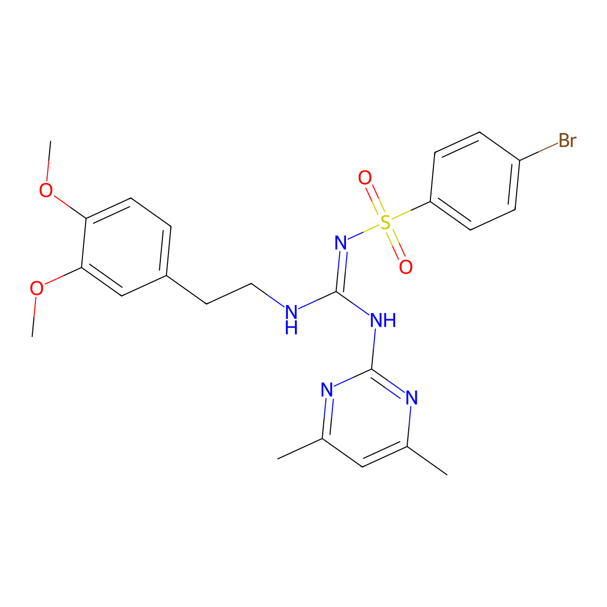 4-bromo-N-{(Z)-{[2-(3,4-dimethoxyphenyl)ethyl]amino}[(4,6-dimethylpyrimidin-2-yl)amino]methylidene}benzenesulfonamide molecular structure, CAS 443321-98-0