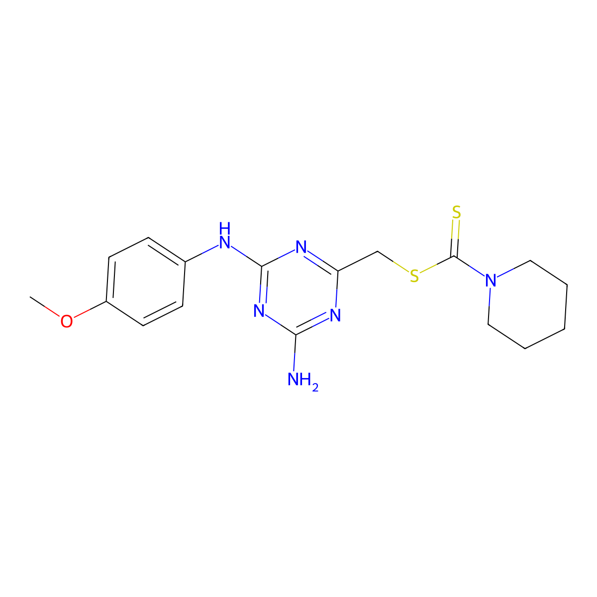 {4-Amino-6-[(4-methoxyphenyl)amino]-1,3,5-triazin-2-yl}methyl piperidine-1-carbodithioate molecular structure, CAS 443322-24-5