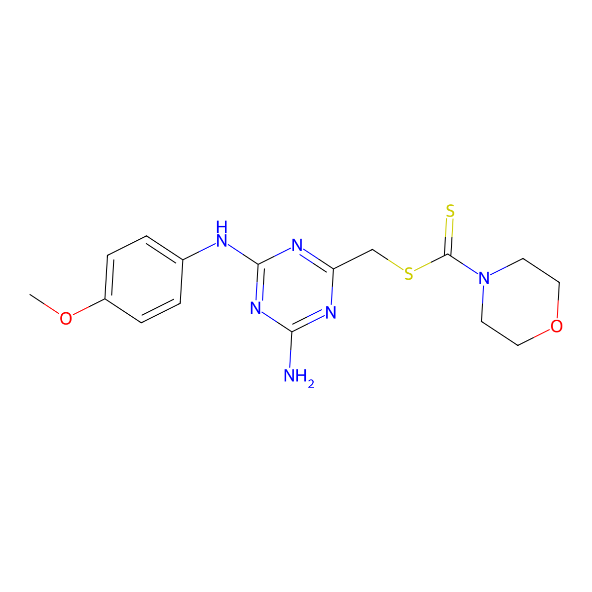 {4-Amino-6-[(4-methoxyphenyl)amino]-1,3,5-triazin-2-yl}methyl morpholine-4-carbodithioate molecular structure, CAS 443322-27-8