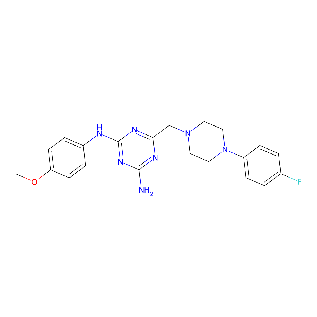 N-(4-amino-6-{[4-(4-fluorophenyl)piperazino]methyl}-1,3,5-triazin-2-yl)-N-(4-methoxyphenyl)amine molecular structure, CAS 443322-30-3