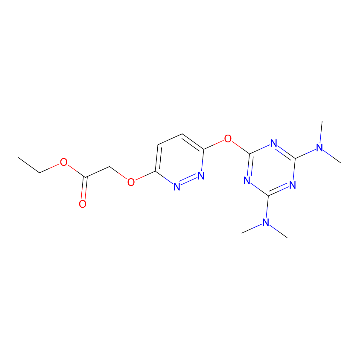 Ethyl [(6-{[4,6-bis(dimethylamino)-1,3,5-triazin-2-yl]oxy}pyridazin-3-yl)oxy]acetate molecular structure, CAS 443322-56-3