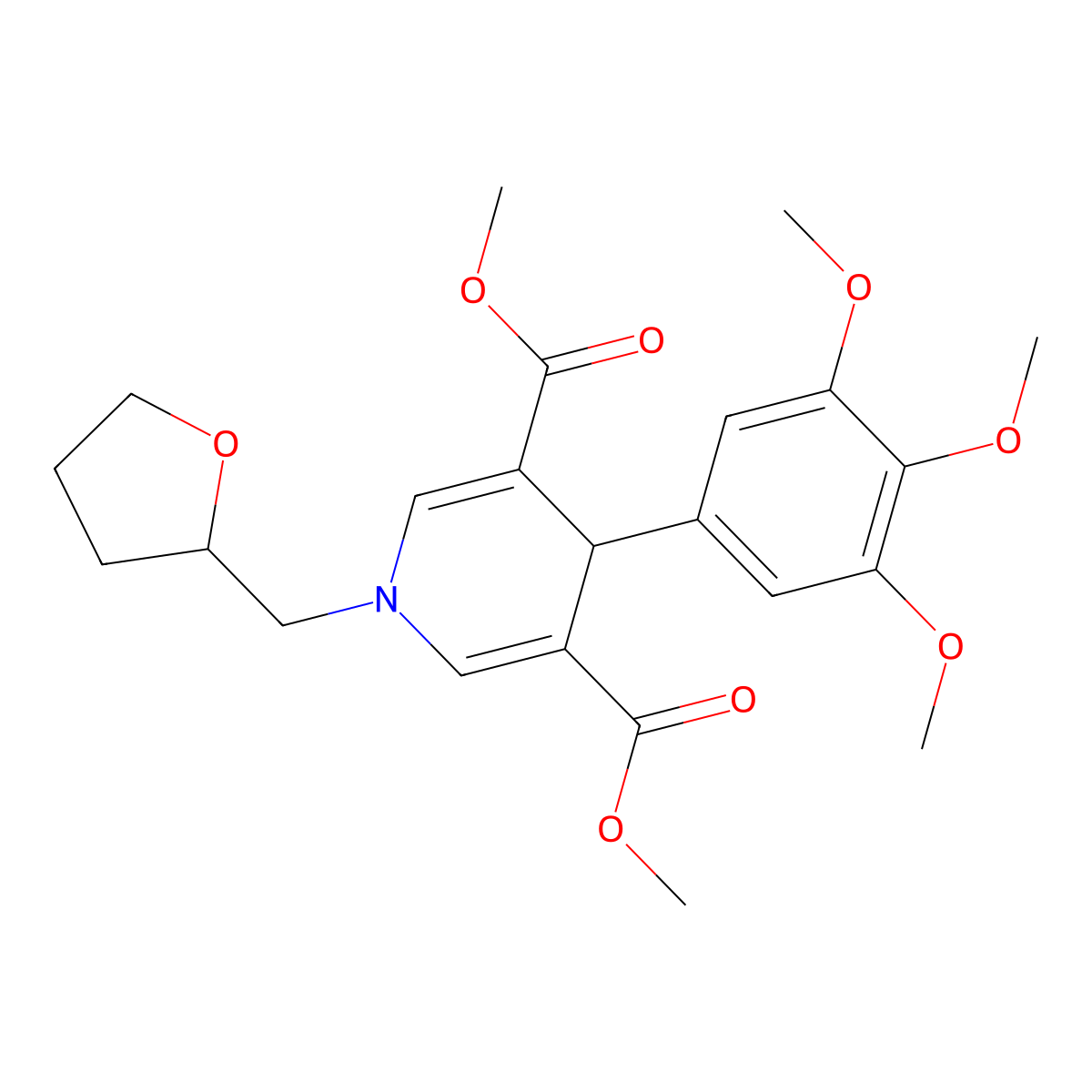 1-(Tetrahydro-furan-2-ylmethyl)-4-(3,4,5-trimethoxy-phenyl)-1,4-dihydro-pyridine-3,5-dicarboxylic acid dimethyl ester molecular structure, CAS 443325-92-6