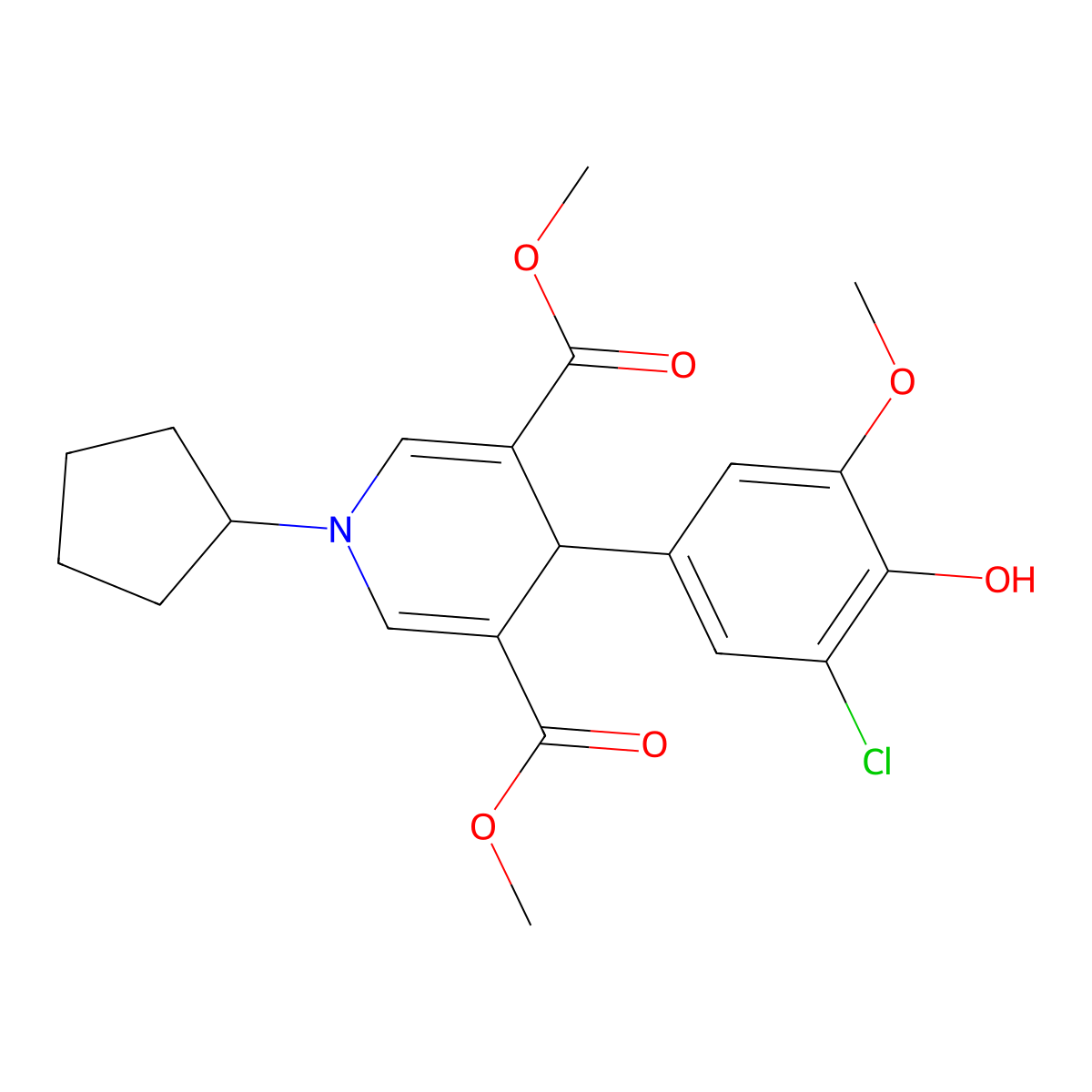 Dimethyl 4-(3-chloro-4-hydroxy-5-methoxyphenyl)-1-cyclopentyl-1,4-dihydropyridine-3,5-dicarboxylate molecular structure, CAS 443325-98-2