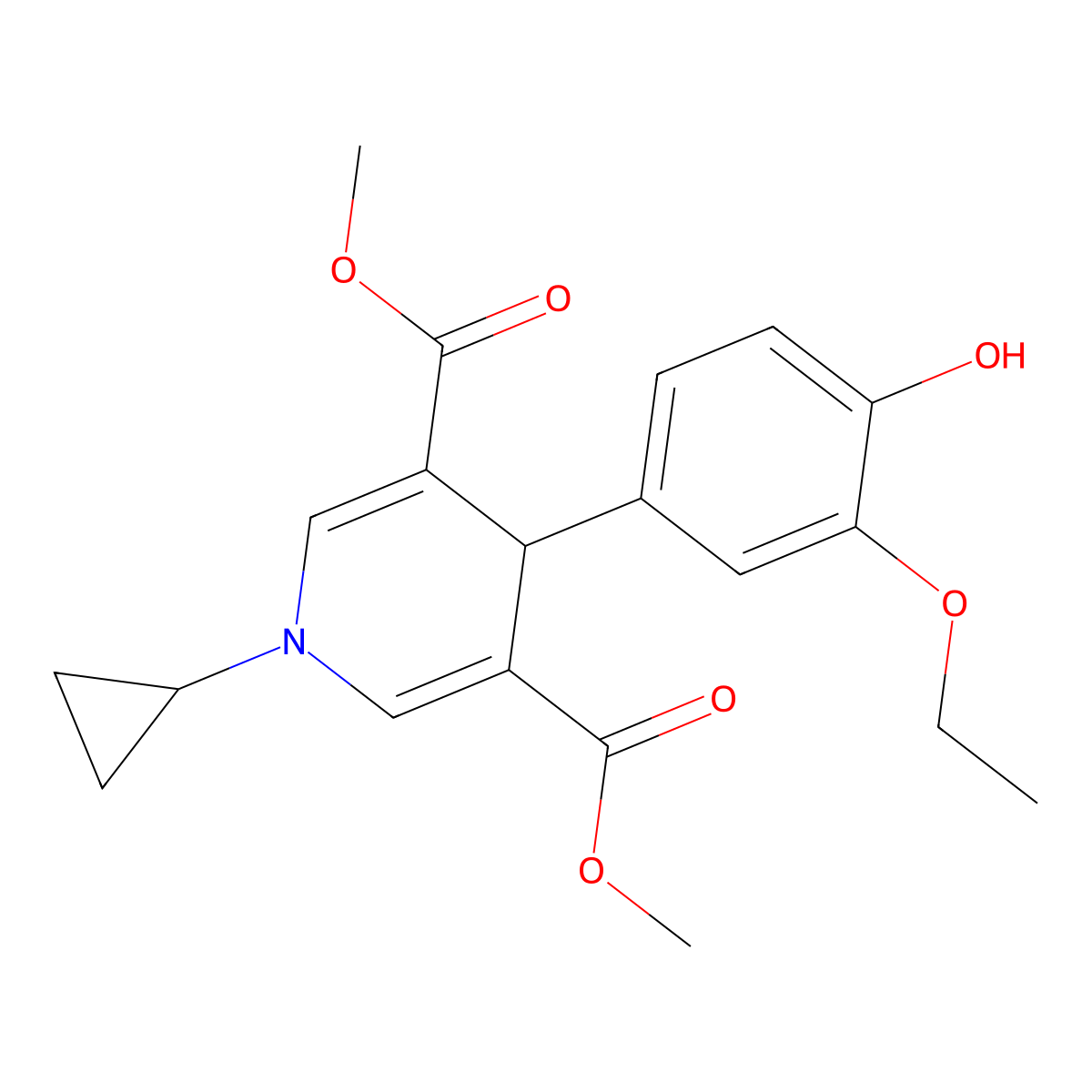 Dimethyl 1-cyclopropyl-4-(3-ethoxy-4-hydroxyphenyl)-1,4-dihydropyridine-3,5-dicarboxylate molecular structure, CAS 443326-04-3