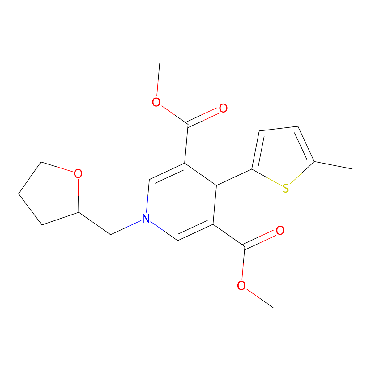 Dimethyl 4-(5-methylthiophen-2-yl)-1-(tetrahydrofuran-2-ylmethyl)-1,4-dihydropyridine-3,5-dicarboxylate molecular structure, CAS 443326-22-5