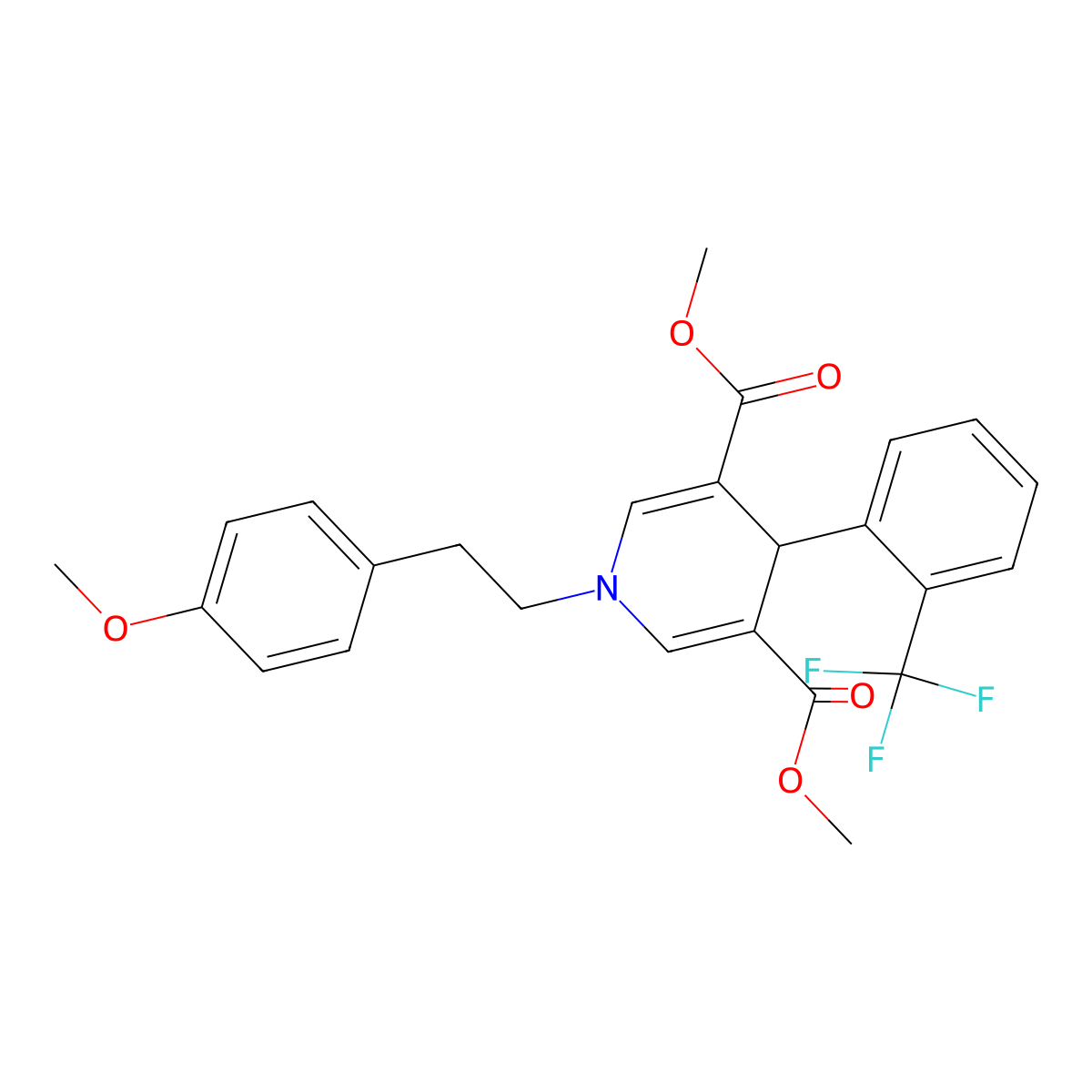 Dimethyl 1-[2-(4-methoxyphenyl)ethyl]-4-[2-(trifluoromethyl)phenyl]-1,4-dihydropyridine-3,5-dicarboxylate molecular structure, CAS 443326-46-3