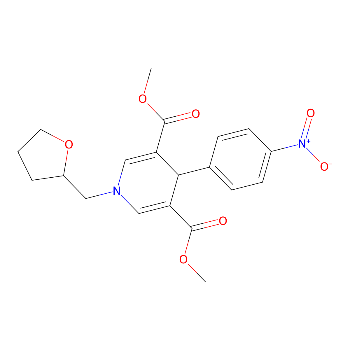 Dimethyl 4-(4-nitrophenyl)-1-(tetrahydrofuran-2-ylmethyl)-1,4-dihydropyridine-3,5-dicarboxylate molecular structure, CAS 443326-57-6