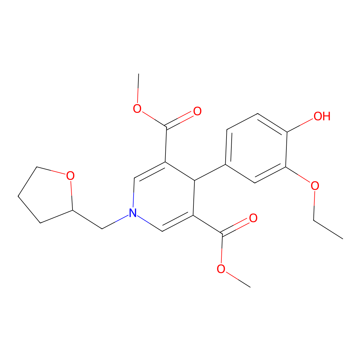 Dimethyl 4-(3-ethoxy-4-hydroxyphenyl)-1-(tetrahydro-2-furanylmethyl)-1,4-dihydro-3,5-pyridinedicarboxylate molecular structure, CAS 443326-63-4