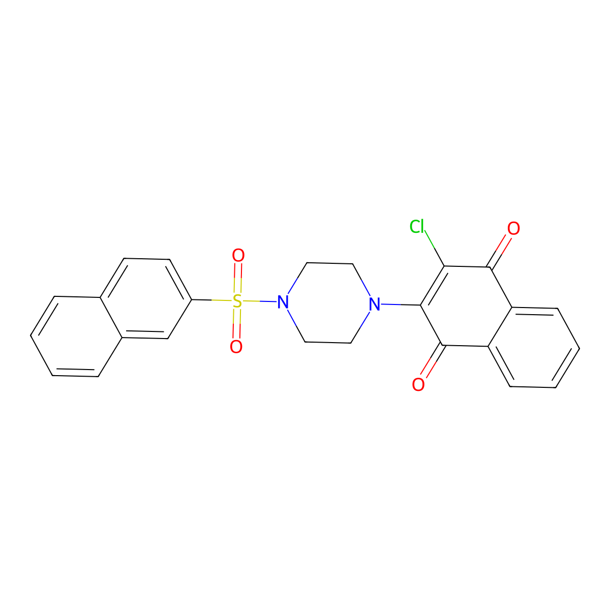 2-Chloro-3-(4-naphthalen-2-ylsulfonylpiperazin-1-yl)naphthalene-1,4-dione molecular structure, CAS 443327-53-5