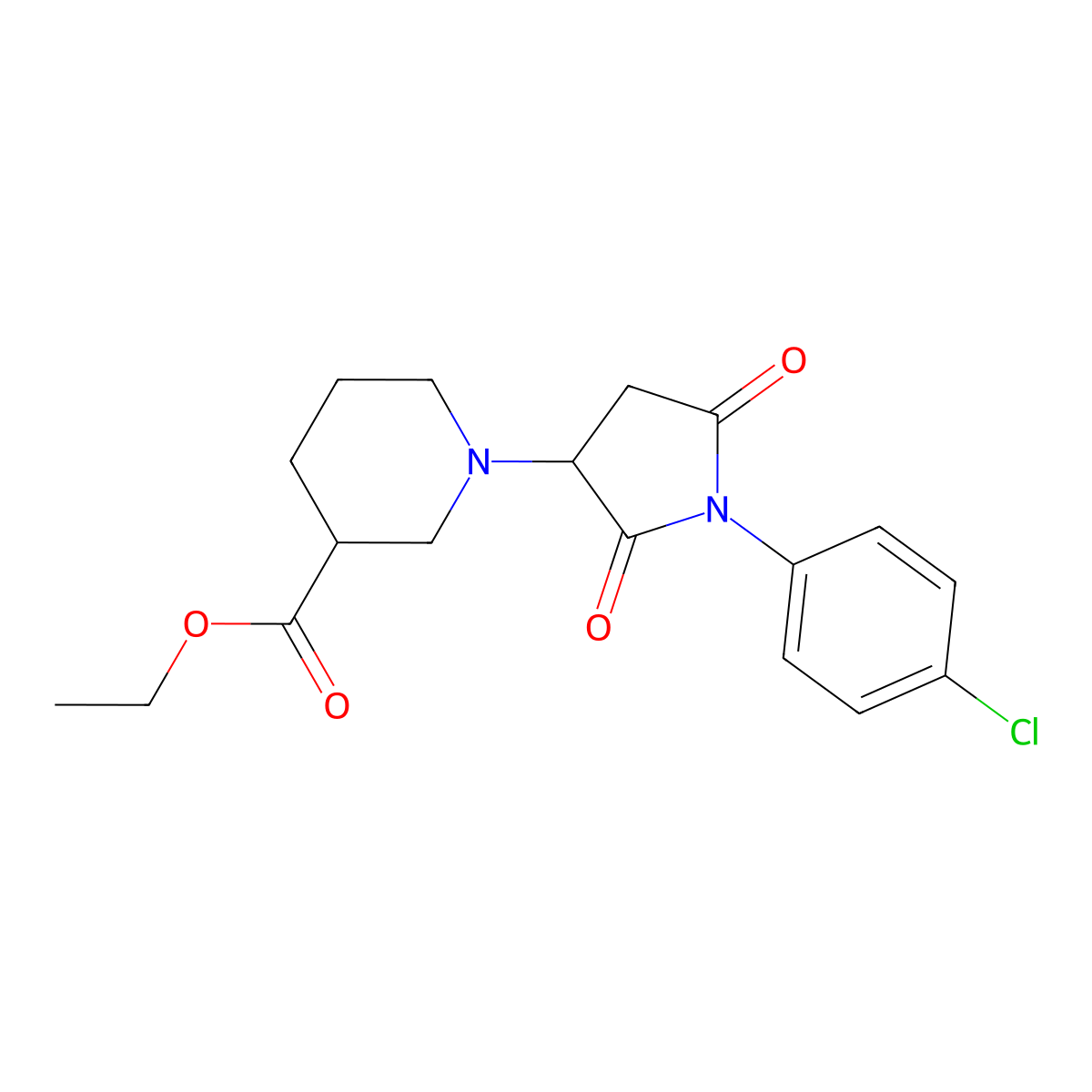 Ethyl 1-(1-(4-chlorophenyl)-2,5-dioxopyrrolidin-3-yl)piperidine-3-carboxylate molecular structure, CAS 443328-25-4