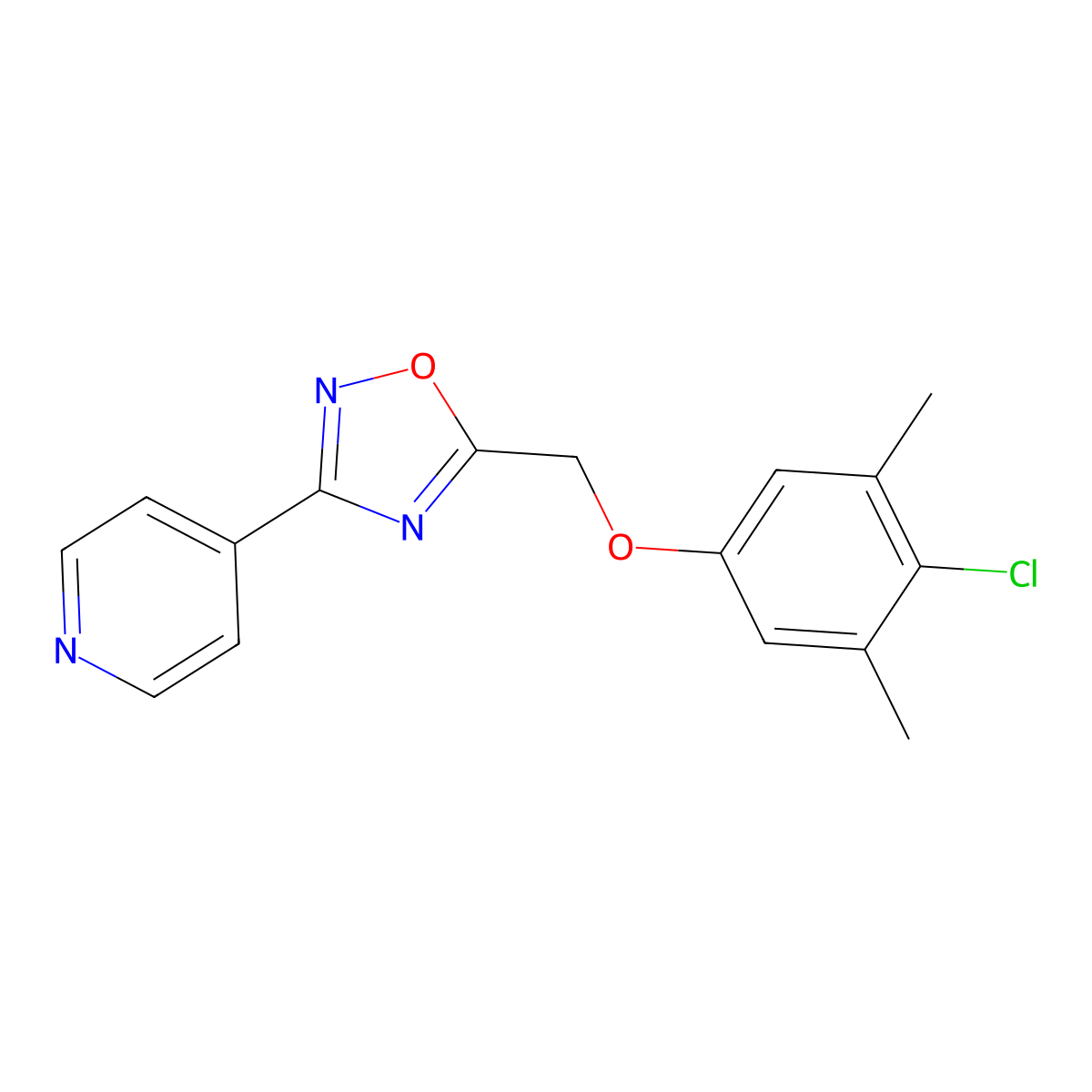 4-{5-[(4-Chloro-3,5-dimethylphenoxy)methyl]-1,2,4-oxadiazol-3-yl}pyridine molecular structure, CAS 443328-32-3