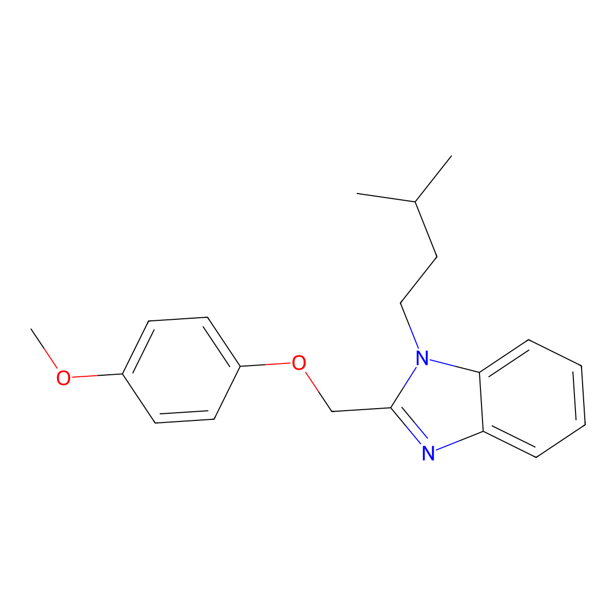 2-[(4-methoxyphenoxy)methyl]-1-(3-methylbutyl)-1H-1,3-benzodiazole molecular structure, CAS 443328-68-5