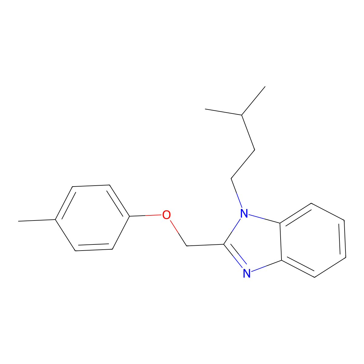 1-isopentyl-2-((p-tolyloxy)methyl)-1H-benzo[d]imidazole molecular structure, CAS 443328-74-3