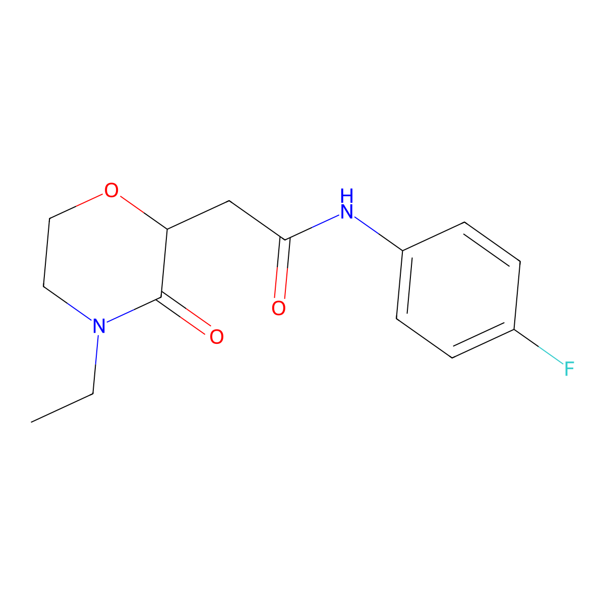 2-(4-ethyl-3-oxomorpholin-2-yl)-N-(4-fluorophenyl)acetamide molecular structure, CAS 443329-02-0