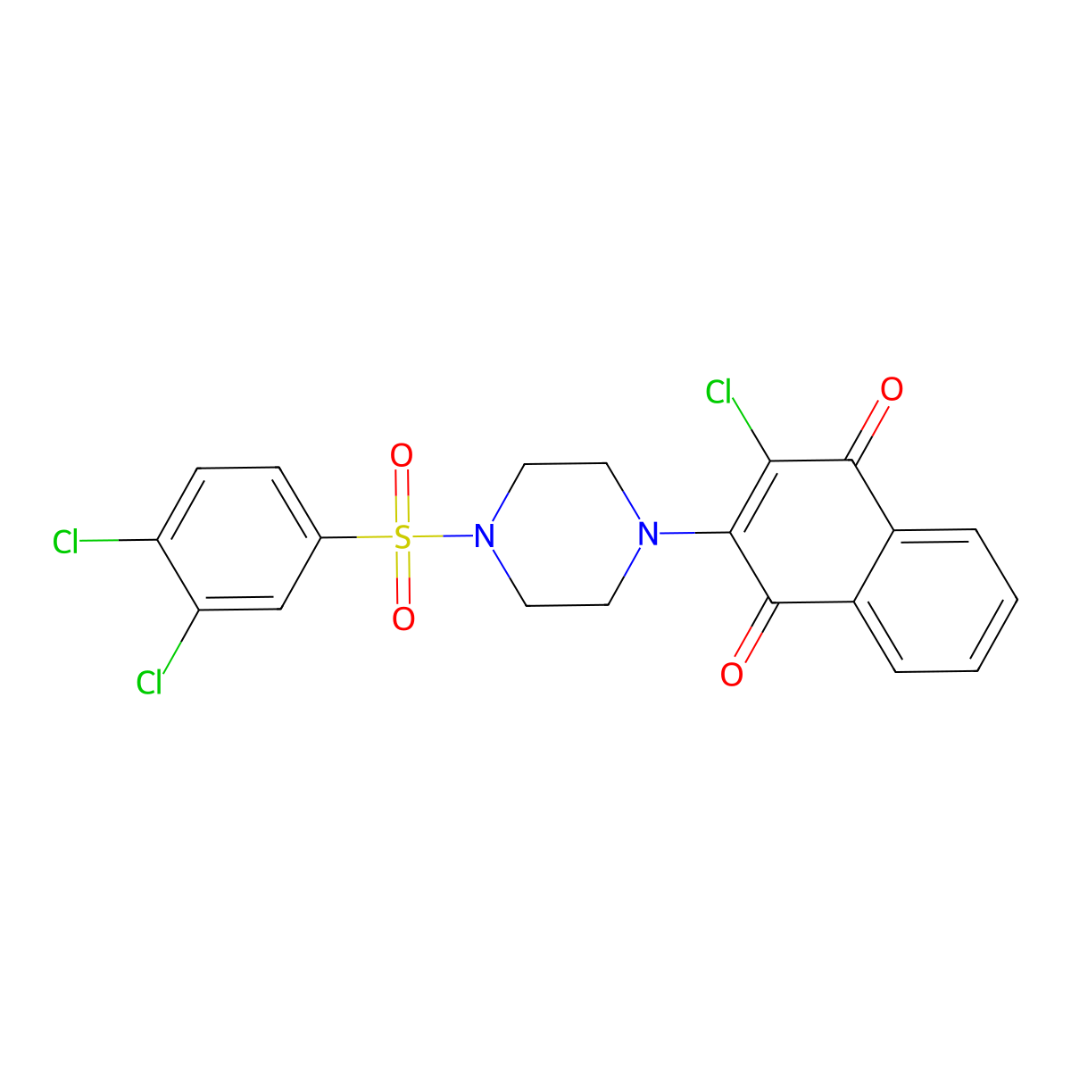 2-Chloro-3-[4-(3,4-dichlorophenyl)sulfonylpiperazin-1-yl]naphthalene-1,4-dione molecular structure, CAS 443329-27-9