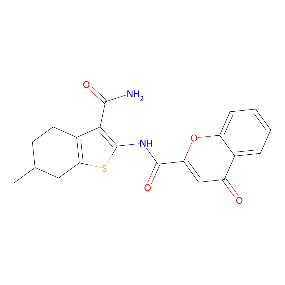 N-(3-carbamoyl-6-methyl-4,5,6,7-tetrahydrobenzo[b]thiophen-2-yl)-4-oxo-4H-chromene-2-carboxamide molecular structure, CAS 443329-43-9
