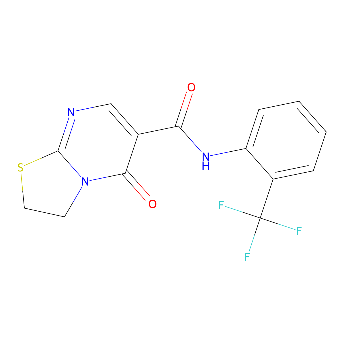5-oxo-N-(2-(trifluoromethyl)phenyl)-3,5-dihydro-2H-thiazolo[3,2-a]pyrimidine-6-carboxamide molecular structure, CAS 443329-54-2