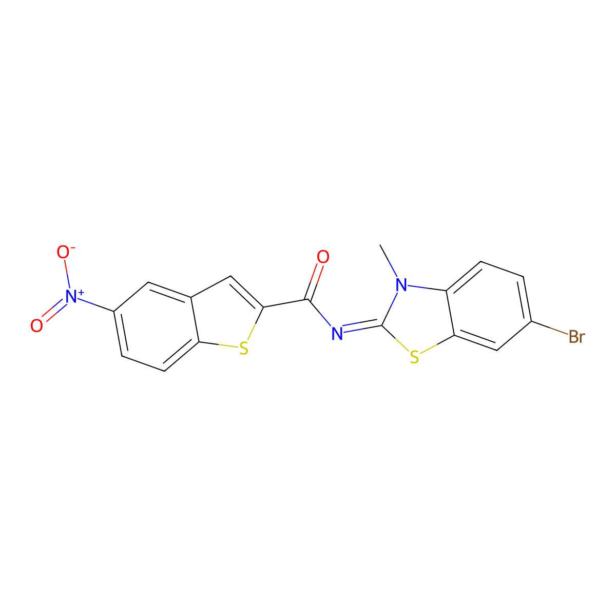 (Z)-N-(6-bromo-3-methylbenzo[d]thiazol-2(3H)-ylidene)-5-nitrobenzo[b]thiophene-2-carboxamide molecular structure, CAS 443329-55-3