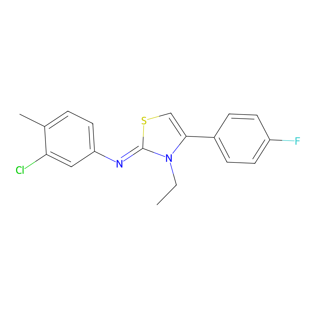 N-(3-chloro-4-methylphenyl)-3-ethyl-4-(4-fluorophenyl)-1,3-thiazol-2-imine molecular structure, CAS 443331-15-5