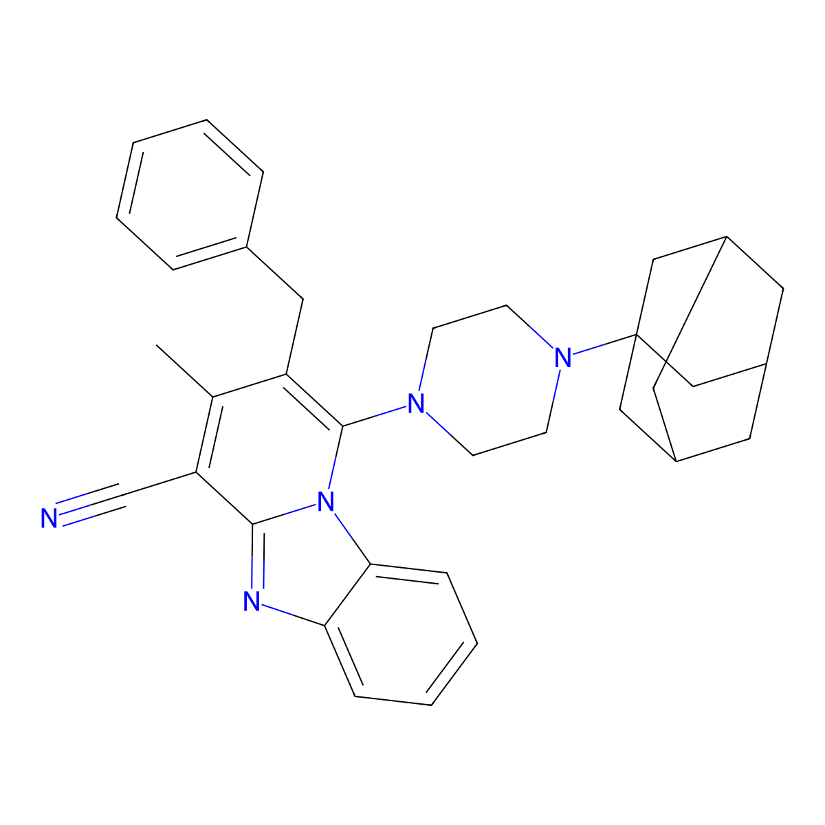 1-[4-(1-Adamantyl)piperazin-1-yl]-2-benzyl-3-methylpyrido[1,2-a]benzimidazole-4-carbonitrile molecular structure, CAS 443332-26-1