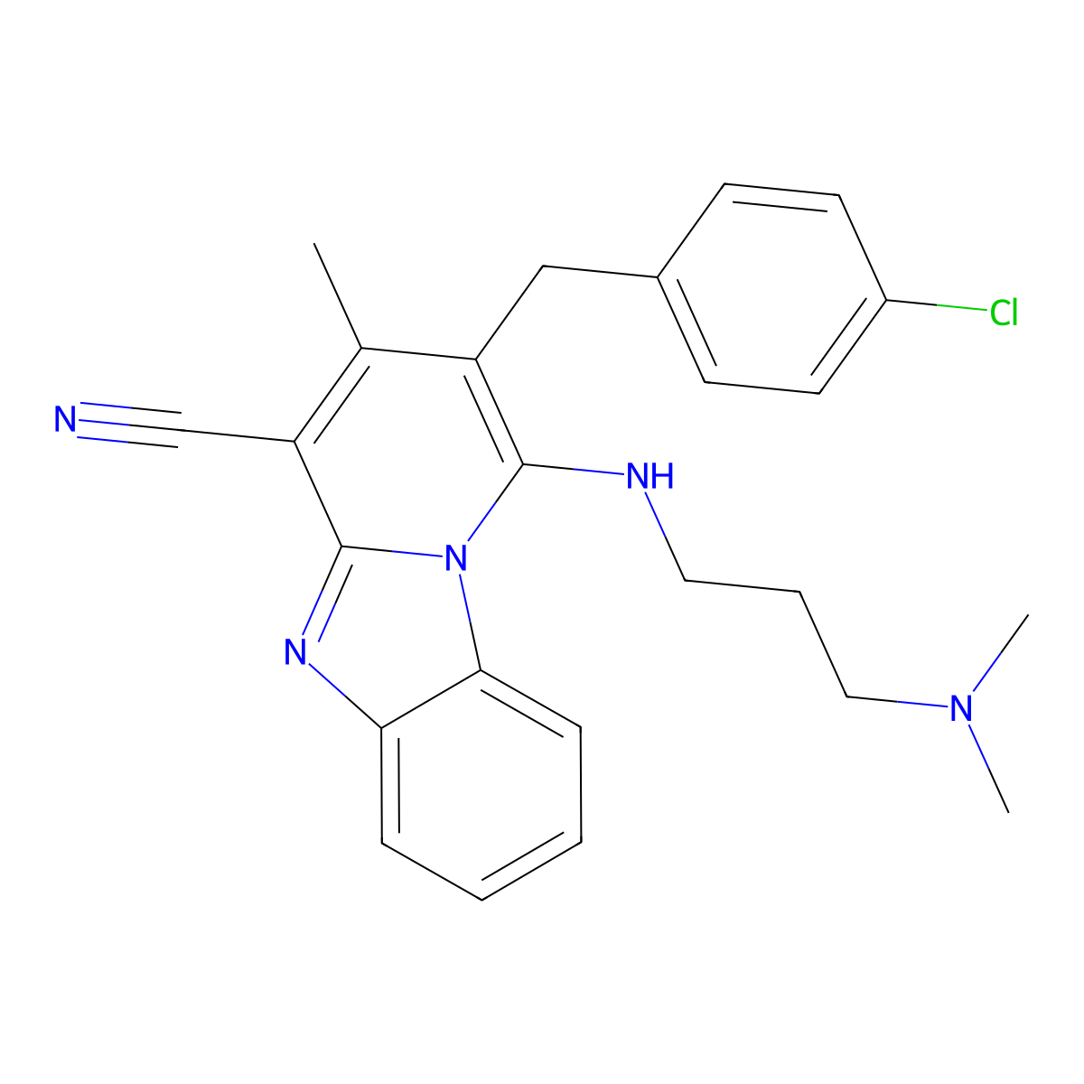 2-(4-Chlorobenzyl)-1-{[3-(dimethylamino)propyl]amino}-3-methylpyrido[1,2-a]benzimidazole-4-carbonitrile molecular structure, CAS 443332-39-6